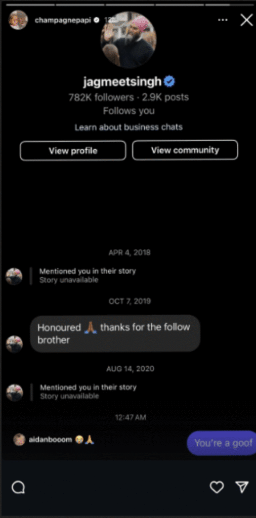 Drake Calls Out Canadian MP Jagmeet Singh 'You are a Goof'